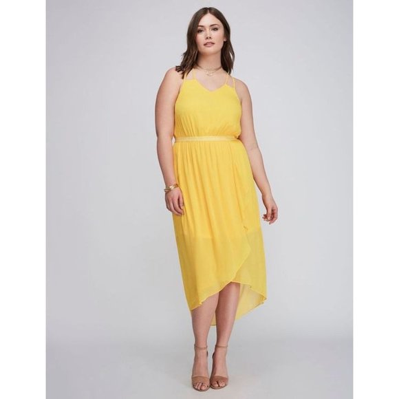 160 LANE BRYANT Yellow Chiffon Hi-Lo Midi Dress sz 18 - Picture 1 of 11